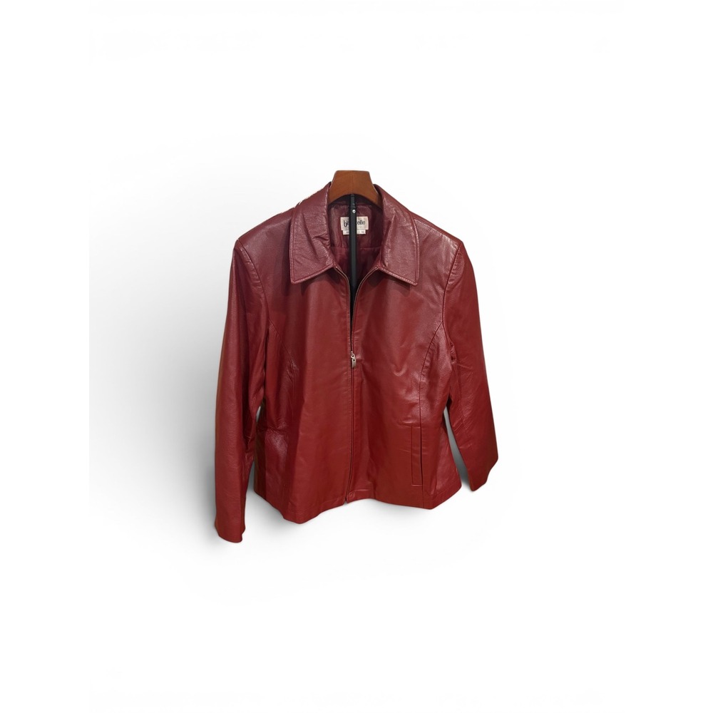 Vtg 80s Bagatelle Women's Leather Jacket Zip Front Pointed Collar 1X Burgundy